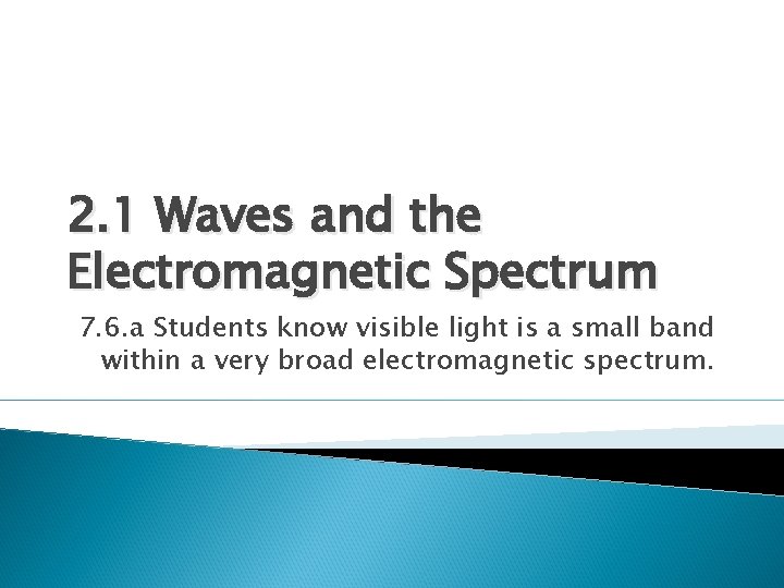 2. 1 Waves and the Electromagnetic Spectrum 7. 6. a Students know visible light