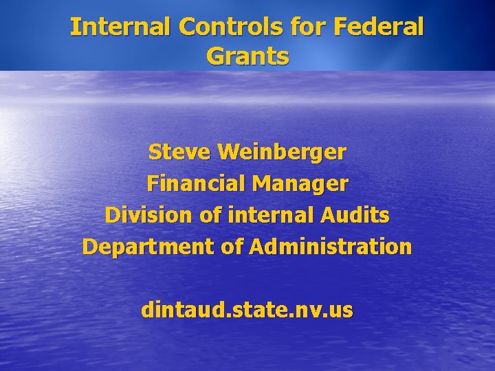 Internal Controls for Federal Grants Steve Weinberger Financial Manager Division of internal Audits Department
