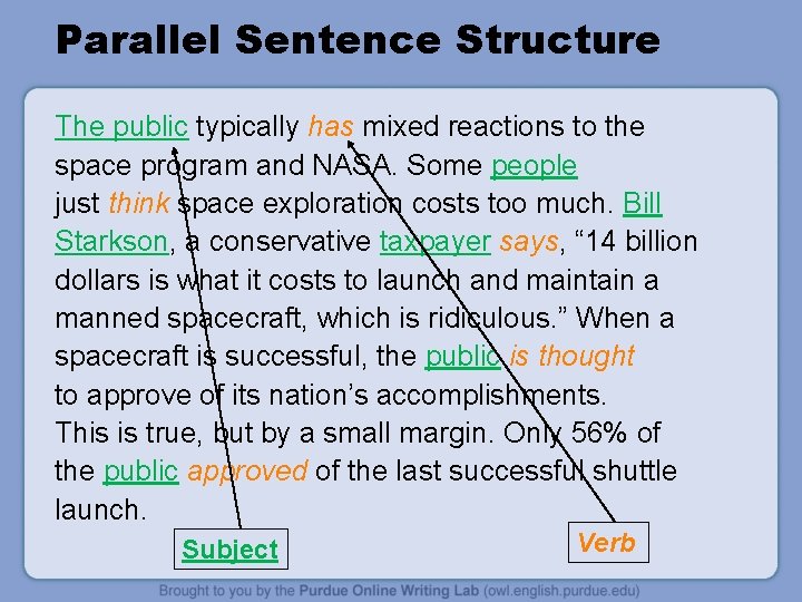 Parallel Sentence Structure The public typically has mixed reactions to the space program and Parallel Sentence Structure The public typically has mixed reactions to the space program and