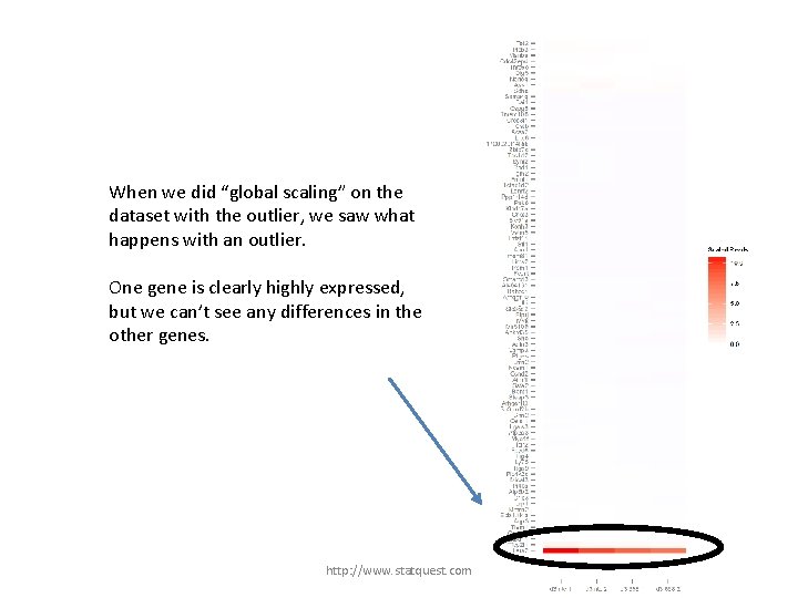 When we did “global scaling” on the dataset with the outlier, we saw what