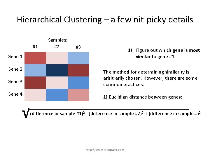 Hierarchical Clustering – a few nit-picky details #1 Samples: #2 #3 1) Figure out