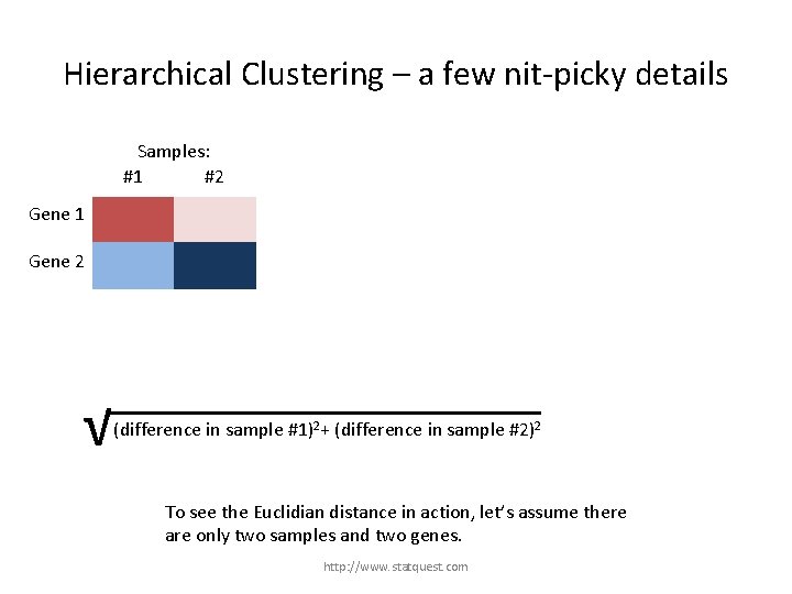 Hierarchical Clustering – a few nit-picky details Samples: #1 #2 Gene 1 Gene 2