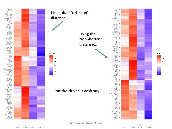 Using the “Euclidean” distance… Using the “Manhattan” distance… But the choice is arbitrary… :