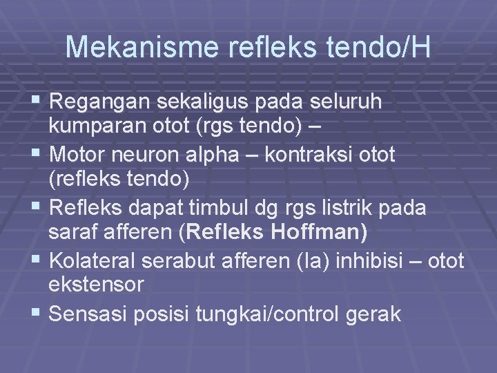 Mekanisme refleks tendo/H § Regangan sekaligus pada seluruh kumparan otot (rgs tendo) – §