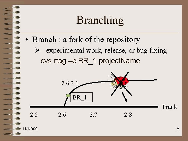 Branching • Branch : a fork of the repository Ø experimental work, release, or