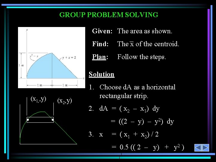 GROUP PROBLEM SOLVING Given: The area as shown. Find: The x of the centroid.
