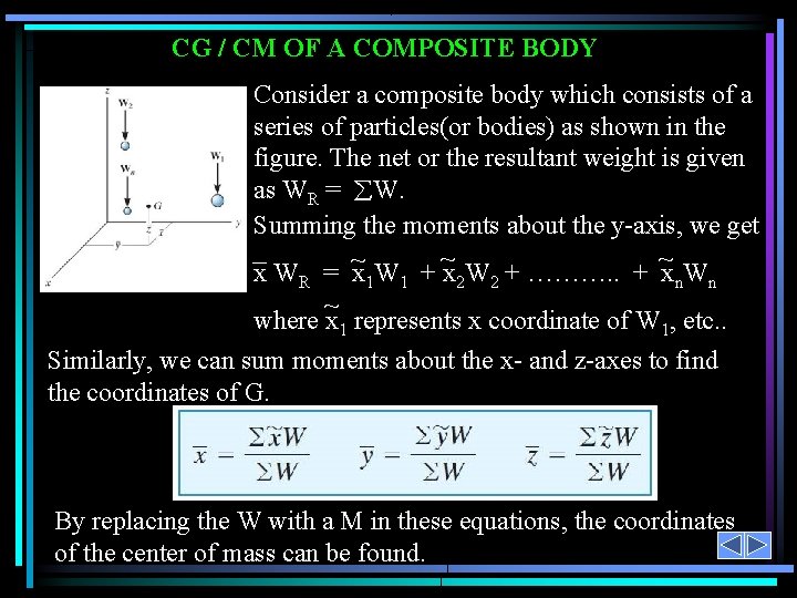 CG / CM OF A COMPOSITE BODY Consider a composite body which consists of