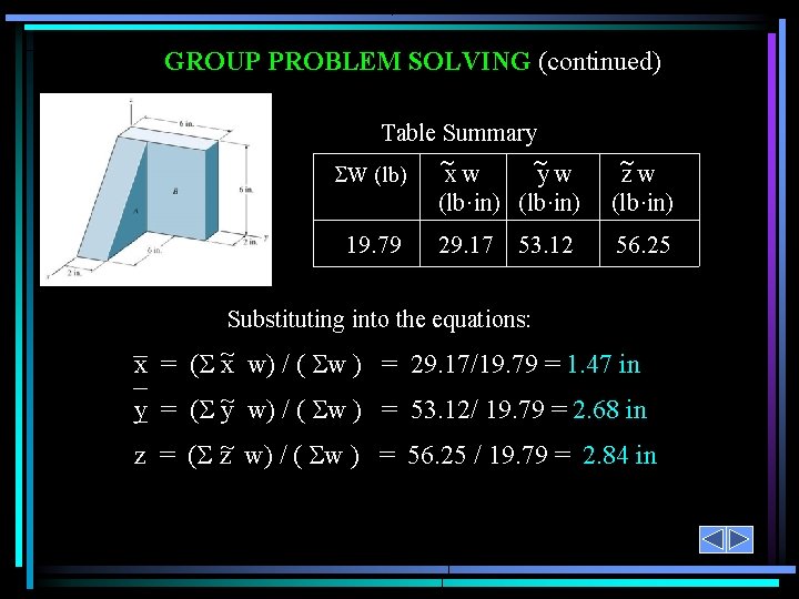 GROUP PROBLEM SOLVING (continued) Table Summary W (lb) 19. 79 y w x w