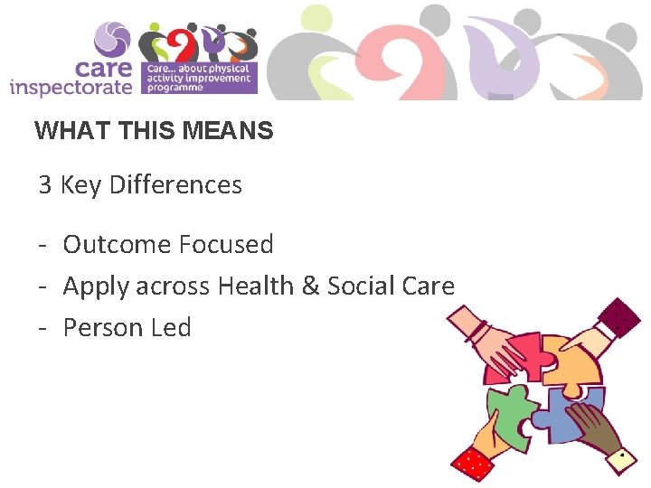 WHAT THIS MEANS 3 Key Differences - Outcome Focused - Apply across Health &