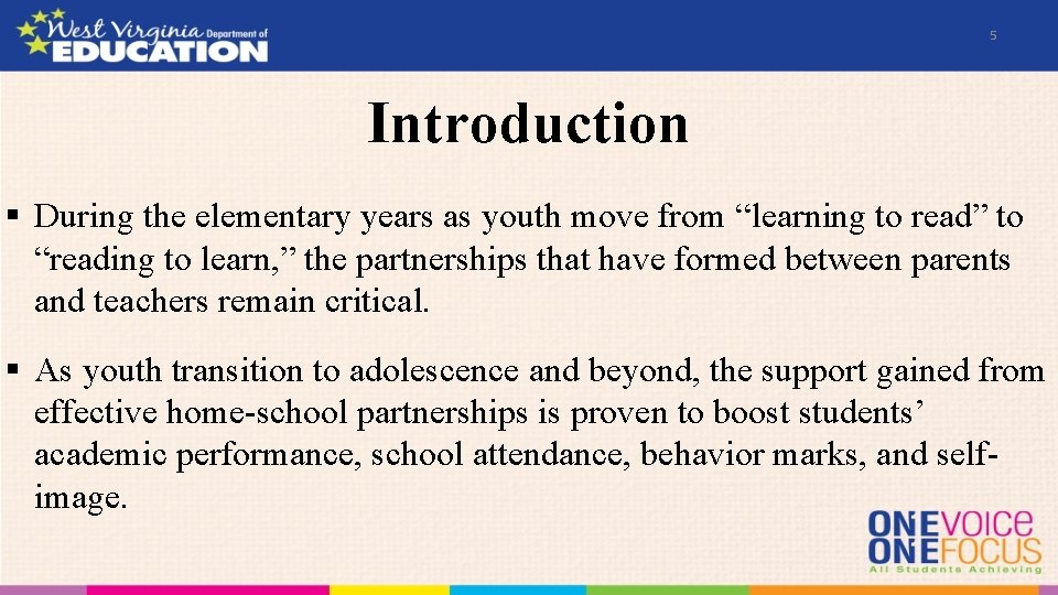 5 Introduction § During the elementary years as youth move from “learning to read”