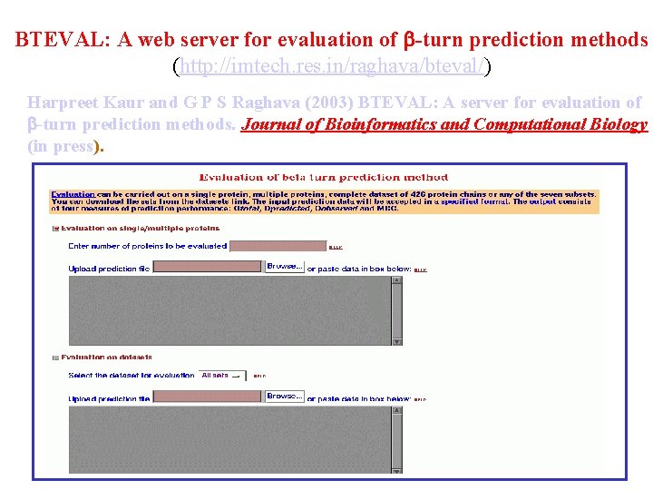 BTEVAL: A web server for evaluation of -turn prediction methods (http: //imtech. res. in/raghava/bteval/)