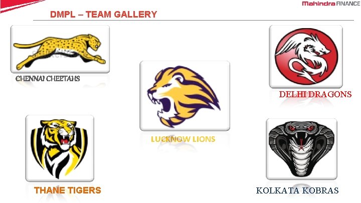 DMPL – TEAM GALLERY CHENNAI CHEETAHS DELHI DRAGONS LUCKNOW LIONS THANE TIGERS KOLKATA KOBRAS