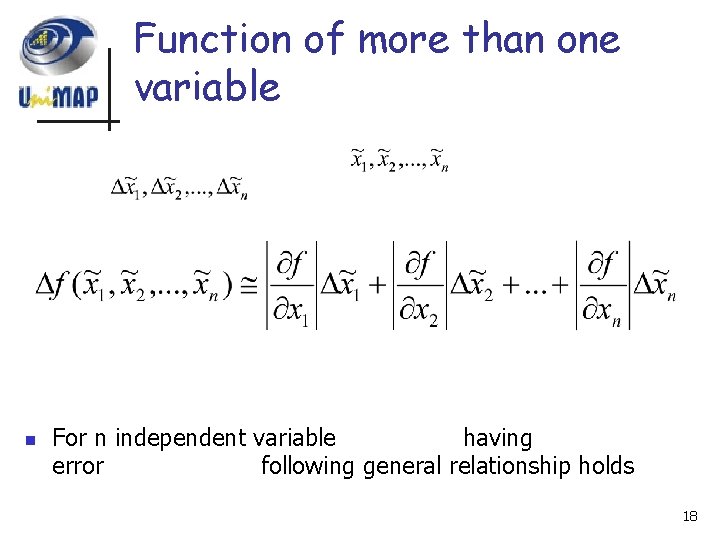 Function of more than one variable n For n independent variable having error following