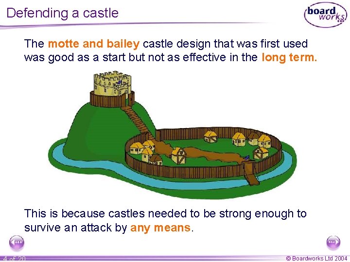 Defending a castle The motte and bailey castle design that was first used was