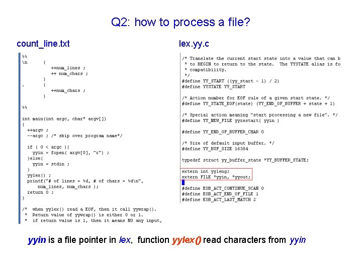 Q 2: how to process a file? count_line. txt lex. yy. c yyin is Q 2: how to process a file? count_line. txt lex. yy. c yyin is