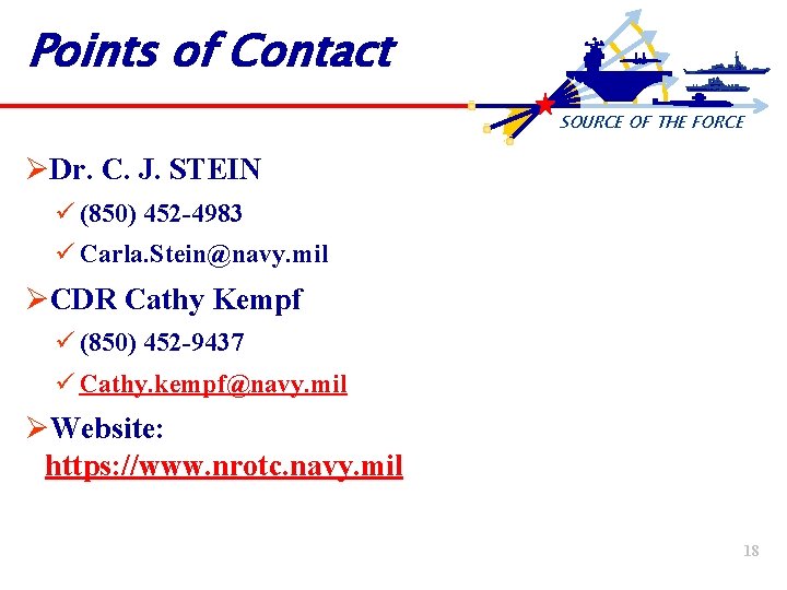 Points of Contact SOURCE OF THE FORCE ØDr. C. J. STEIN ü (850) 452