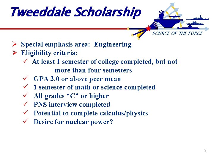Tweeddale Scholarship SOURCE OF THE FORCE Ø Special emphasis area: Engineering Ø Eligibility criteria: