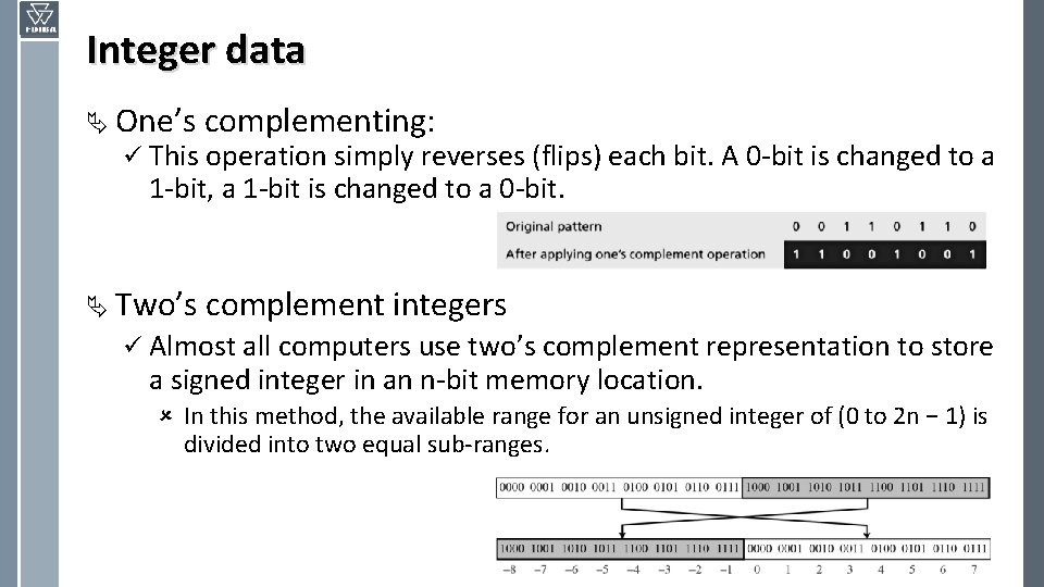 Integer data Ä One’s complementing: ü This operation simply reverses (flips) each bit. A Integer data Ä One’s complementing: ü This operation simply reverses (flips) each bit. A
