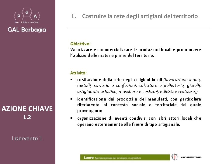 1. Costruire la rete degli artigiani del territorio Obiettivo: Valorizzare e commercializzare le produzioni