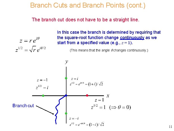Branch Cuts and Branch Points (cont. ) The branch cut does not have to