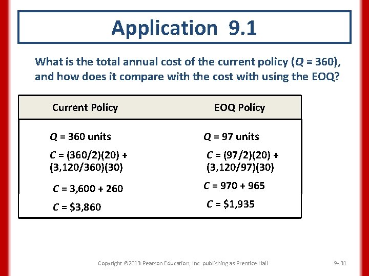 Application 9. 1 What is the total annual cost of the current policy (Q
