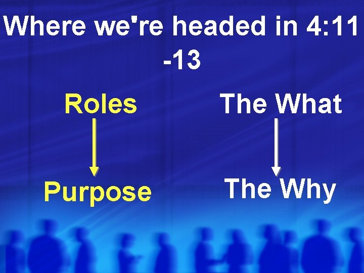 Where we're headed in 4: 11 -13 Roles The What Purpose The Why 