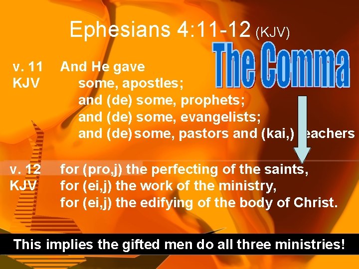 Ephesians 4: 11 -12 (KJV) v. 11 KJV And He gave some, apostles; and