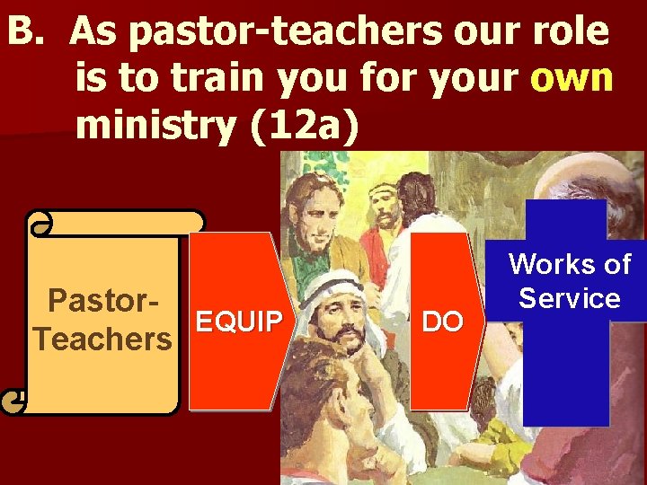 B. As pastor-teachers our role is to train you for your own ministry (12