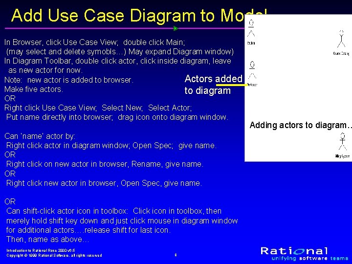 Add Use Case Diagram to Model In Browser, click Use Case View; double click Add Use Case Diagram to Model In Browser, click Use Case View; double click