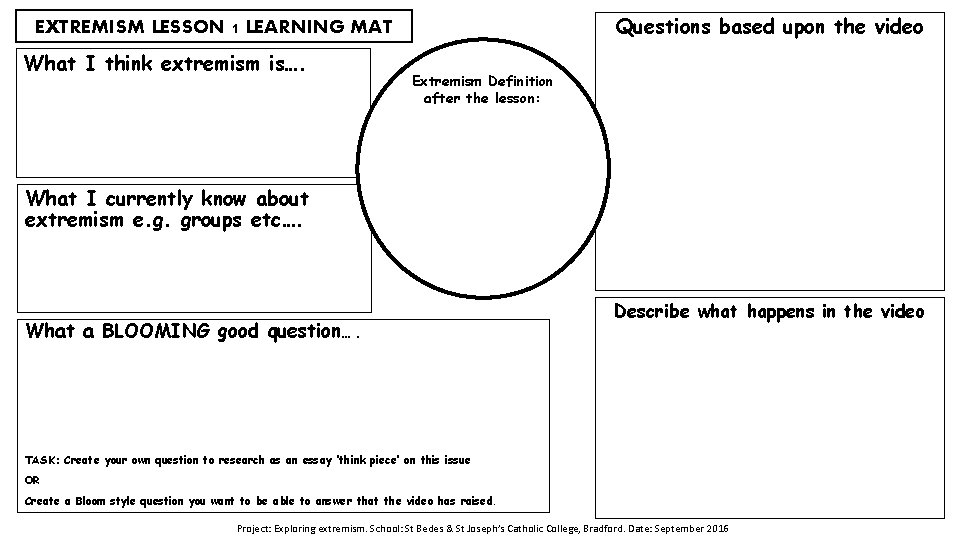 Questions based upon the video EXTREMISM LESSON 1 LEARNING MAT What I think extremism