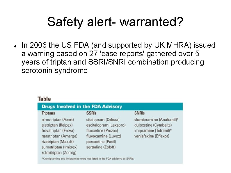 Safety alert- warranted? In 2006 the US FDA (and supported by UK MHRA) issued