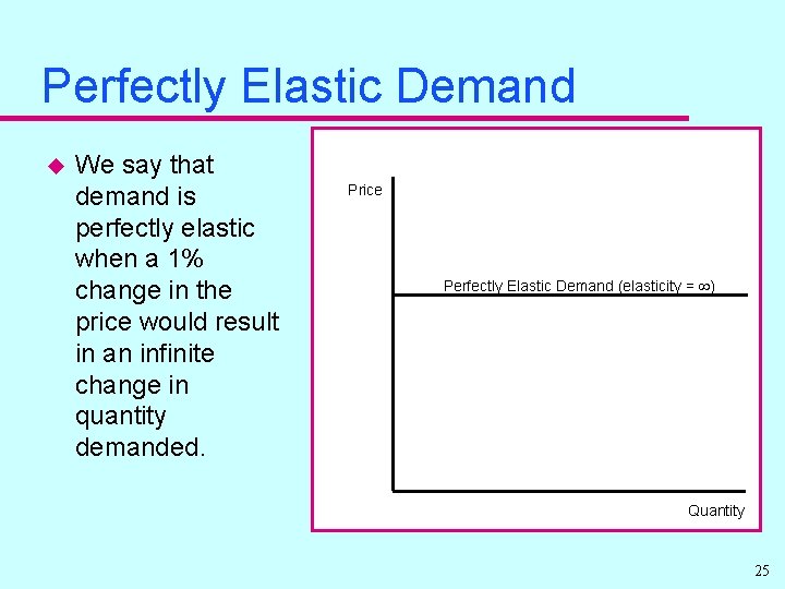 Perfectly Elastic Demand u We say that demand is perfectly elastic when a 1%