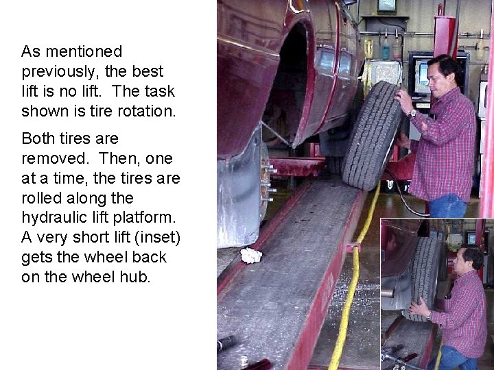 As mentioned previously, the best lift is no lift. The task shown is tire