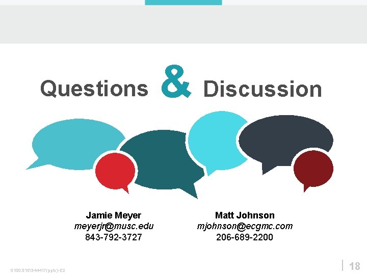 Questions Jamie Meyer meyerjr@musc. edu 843 -792 -3727 0100. 015344417(pptx)-E 2 & Discussion Matt
