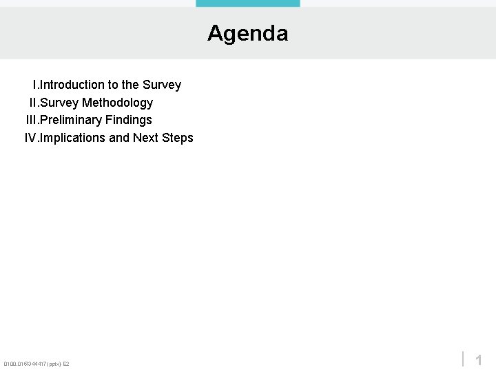 Agenda I. Introduction to the Survey II. Survey Methodology III. Preliminary Findings IV. Implications