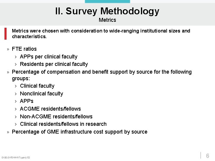 II. Survey Methodology Metrics were chosen with consideration to wide-ranging institutional sizes and characteristics.
