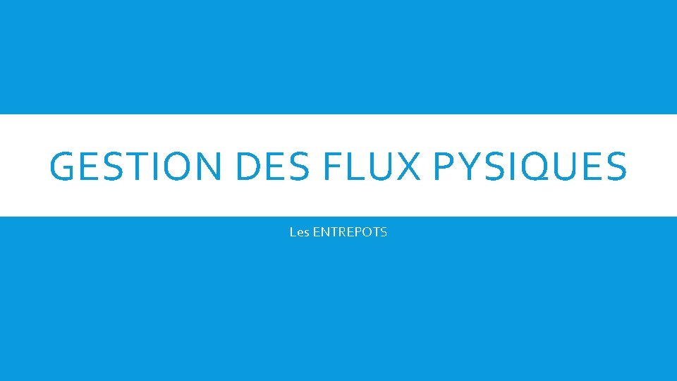 GESTION DES FLUX PYSIQUES Les ENTREPOTS 