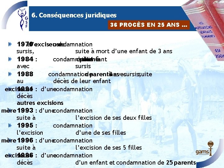 6. Conséquences juridiques 36 PROCÈS EN 25 ANS. . . 1979 àl’exciseuse : condamnation 6. Conséquences juridiques 36 PROCÈS EN 25 ANS. . . 1979 àl’exciseuse : condamnation
