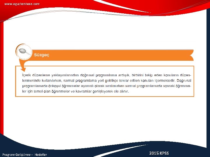 www. oguzhanhoca. com Program Geliştirme – Hedefler 2015 KPSS 
