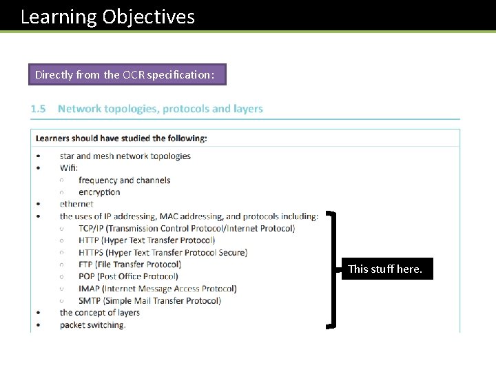  Learning Objectives Directly from the OCR specification: This stuff here. 