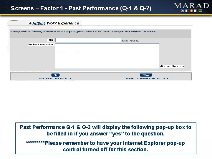 Screens – Factor 1 - Past Performance (Q-1 & Q-2) Past Performance Q-1 &