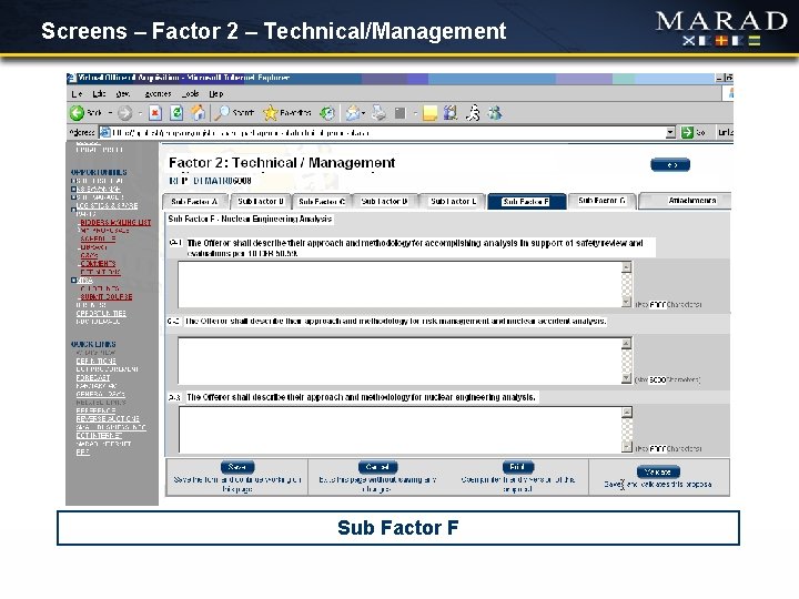 Screens – Factor 2 – Technical/Management Sub Factor F 