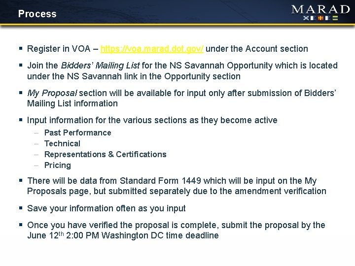 Process § Register in VOA – https: //voa. marad. dot. gov/ under the Account