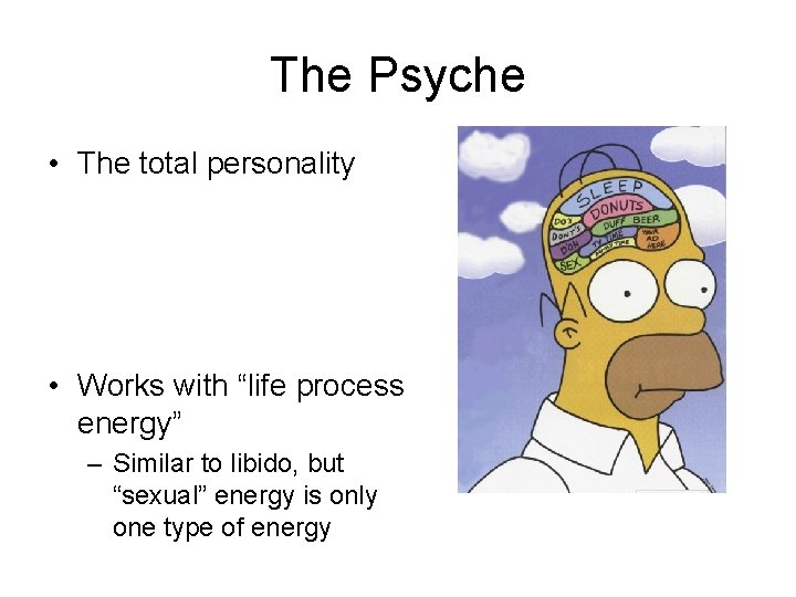 The Psyche • The total personality • Works with “life process energy” – Similar