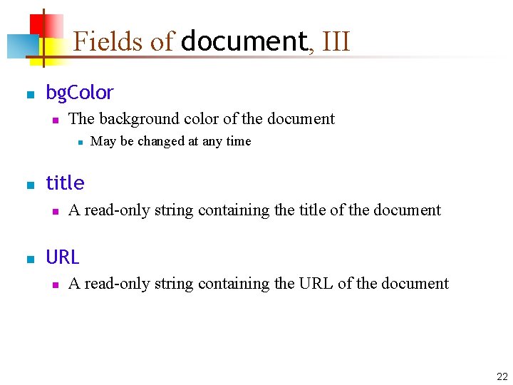 Fields of document, III n bg. Color n The background color of the document