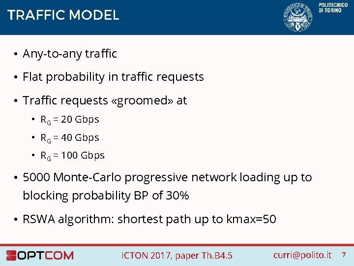 TRAFFIC MODEL • Any-to-any traffic • Flat probability in traffic requests • Traffic requests