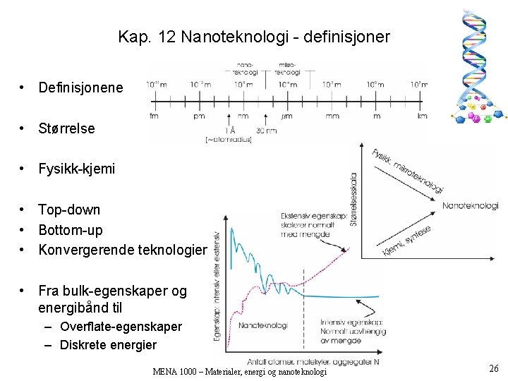 Kap. 12 Nanoteknologi - definisjoner • Definisjonene • Størrelse • Fysikk-kjemi • Top-down •