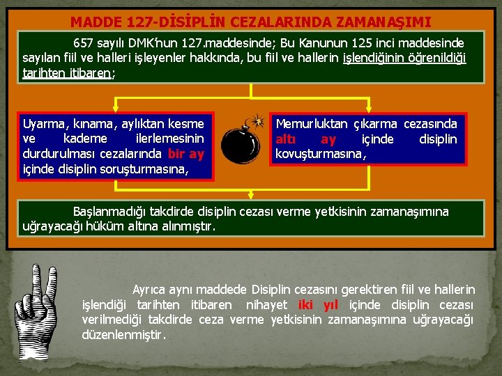 MADDE 127 -DİSİPLİN CEZALARINDA ZAMANAŞIMI 657 sayılı DMK’nun 127. maddesinde; Bu Kanunun 125 inci