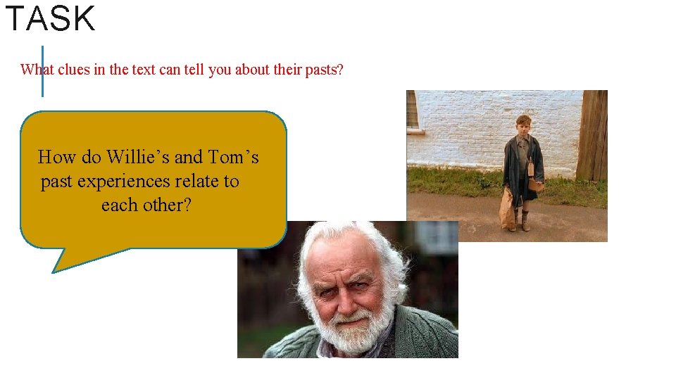 TASK What clues in the text can tell you about their pasts? How do