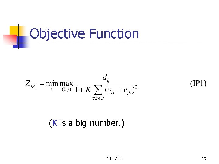 Objective Function (K is a big number. ) P. L. Chiu 25 